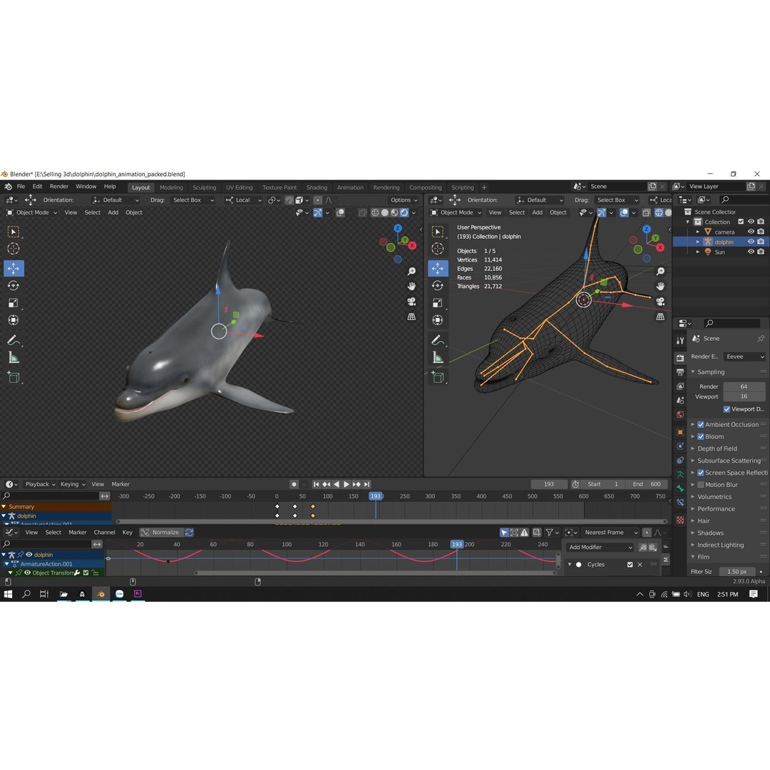 Bottlenose Dolphin 3D Model – Low Poly Rigged Asset, FBX & Blender - View 25