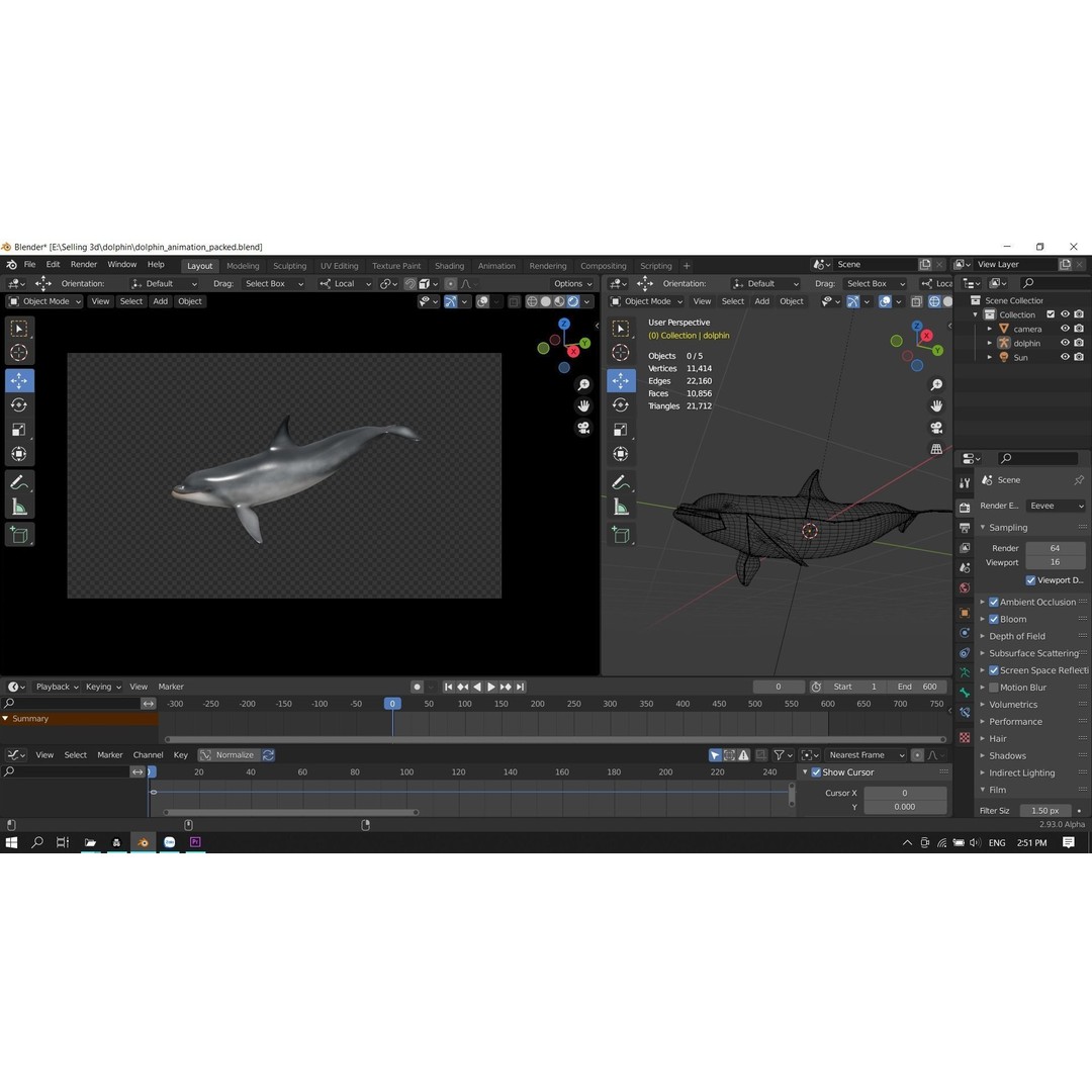 Bottlenose Dolphin 3D Model – Low Poly Rigged Asset, FBX & Blender - View 26