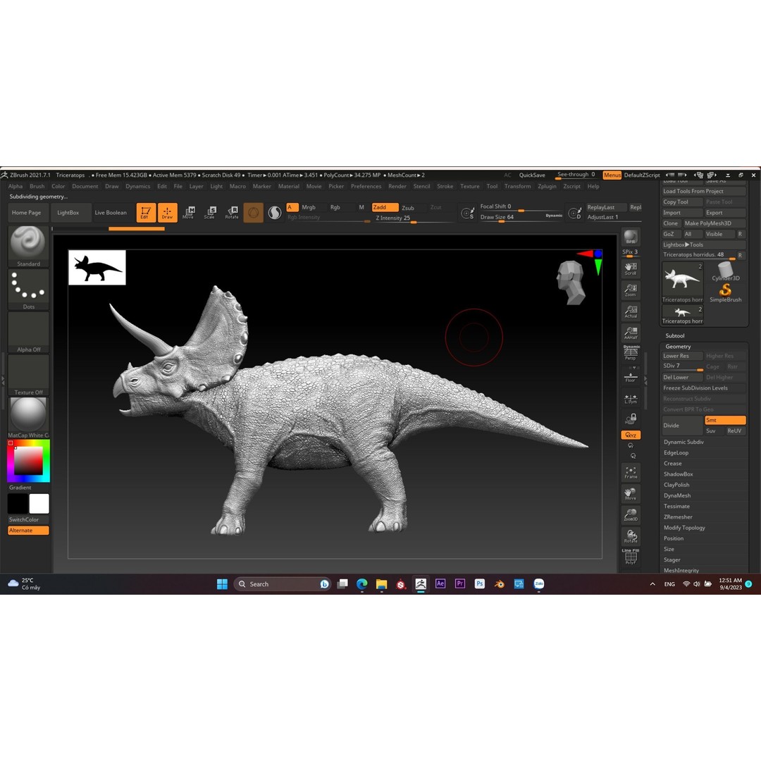 Triceratops 3D Model – Low Poly Rigged Dinosaur with Animations - View 15