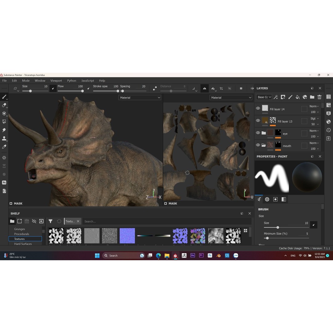 Triceratops 3D Model – Low Poly Rigged Dinosaur with Animations - View 16