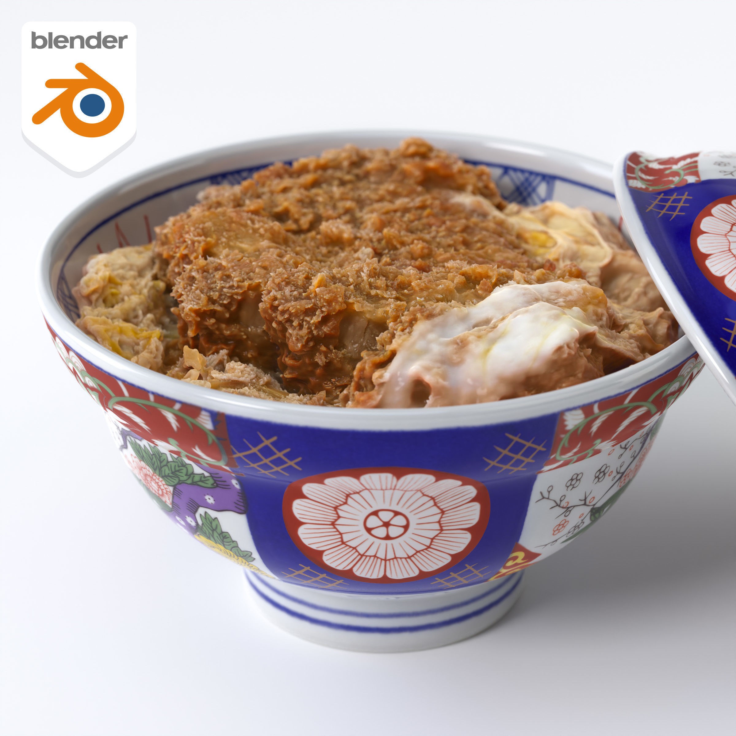 Katsudon and Donburi Bowl with Lid - Low-Poly 3D Model - View 10