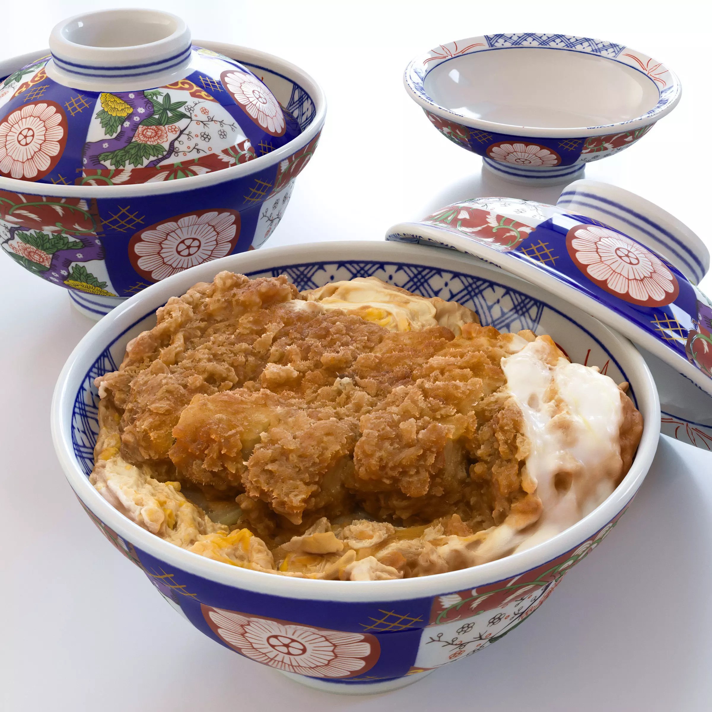 Katsudon and Donburi Bowl with Lid - Low-Poly 3D Model - View 2