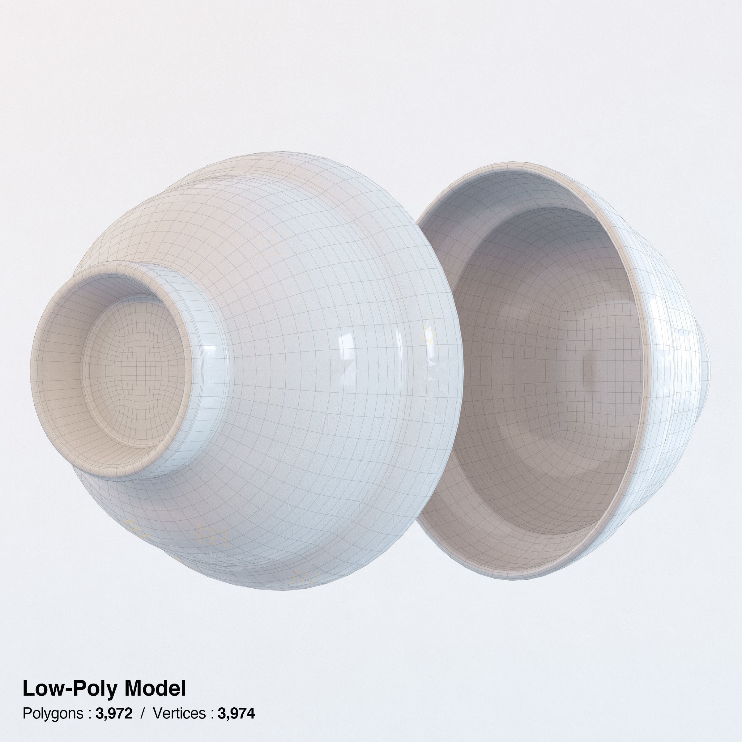 Katsudon and Donburi Bowl with Lid - Low-Poly 3D Model - View 20