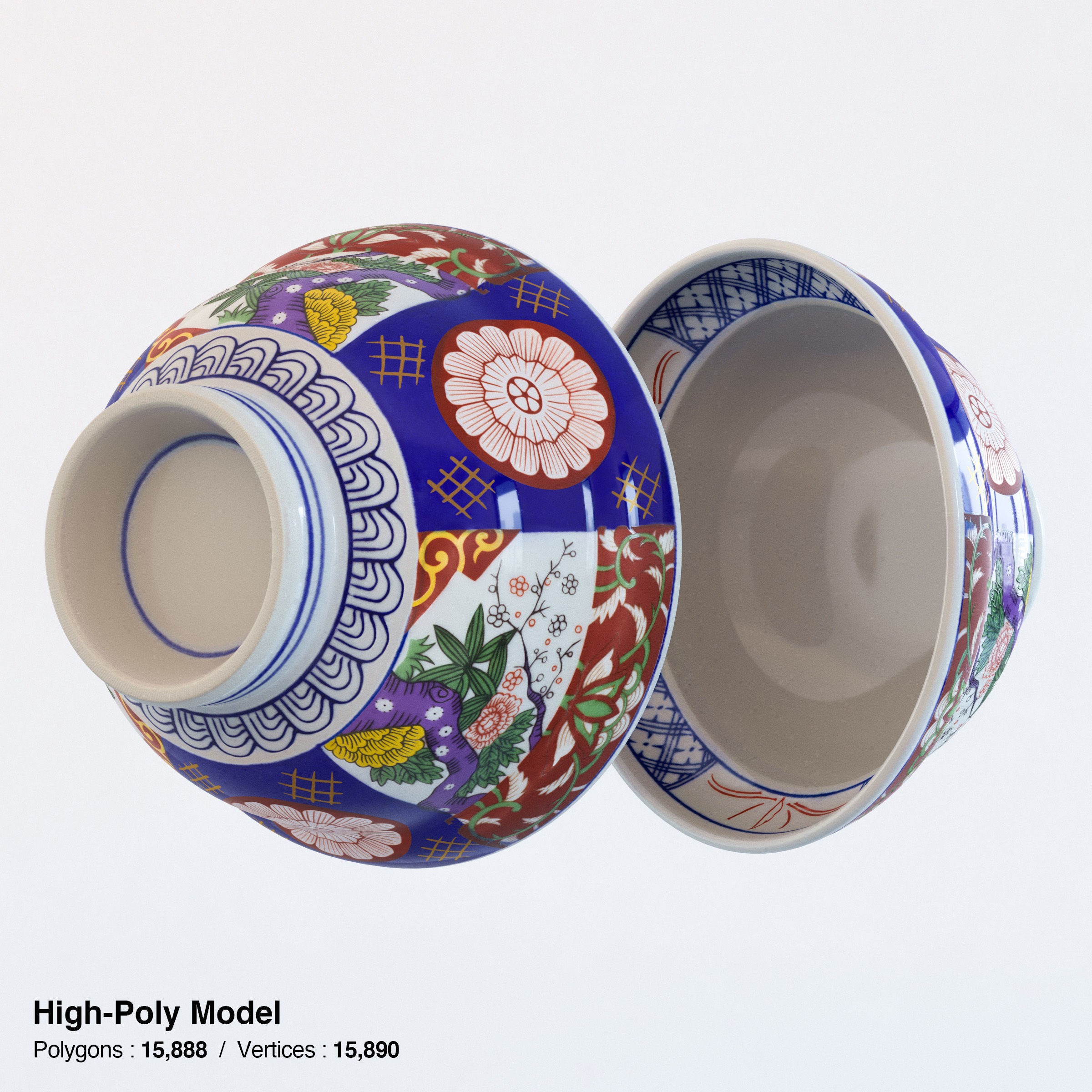 Katsudon and Donburi Bowl with Lid - Low-Poly 3D Model - View 22