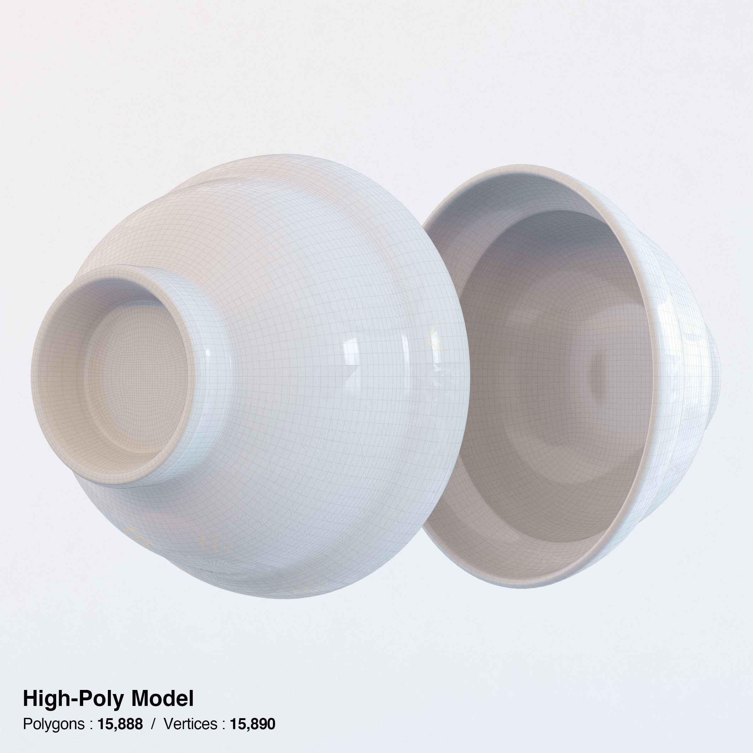 Katsudon and Donburi Bowl with Lid - Low-Poly 3D Model - View 23