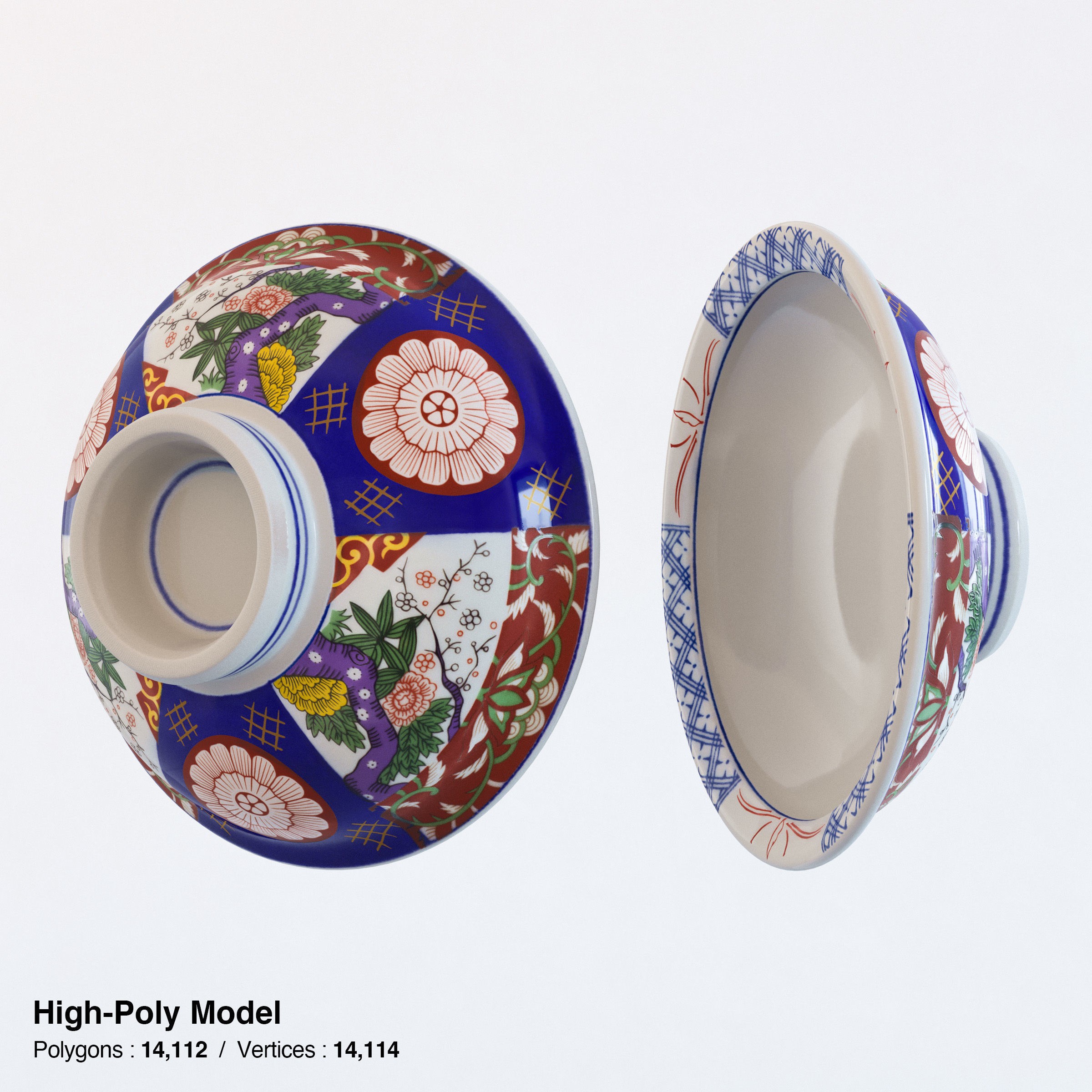 Katsudon and Donburi Bowl with Lid - Low-Poly 3D Model - View 28