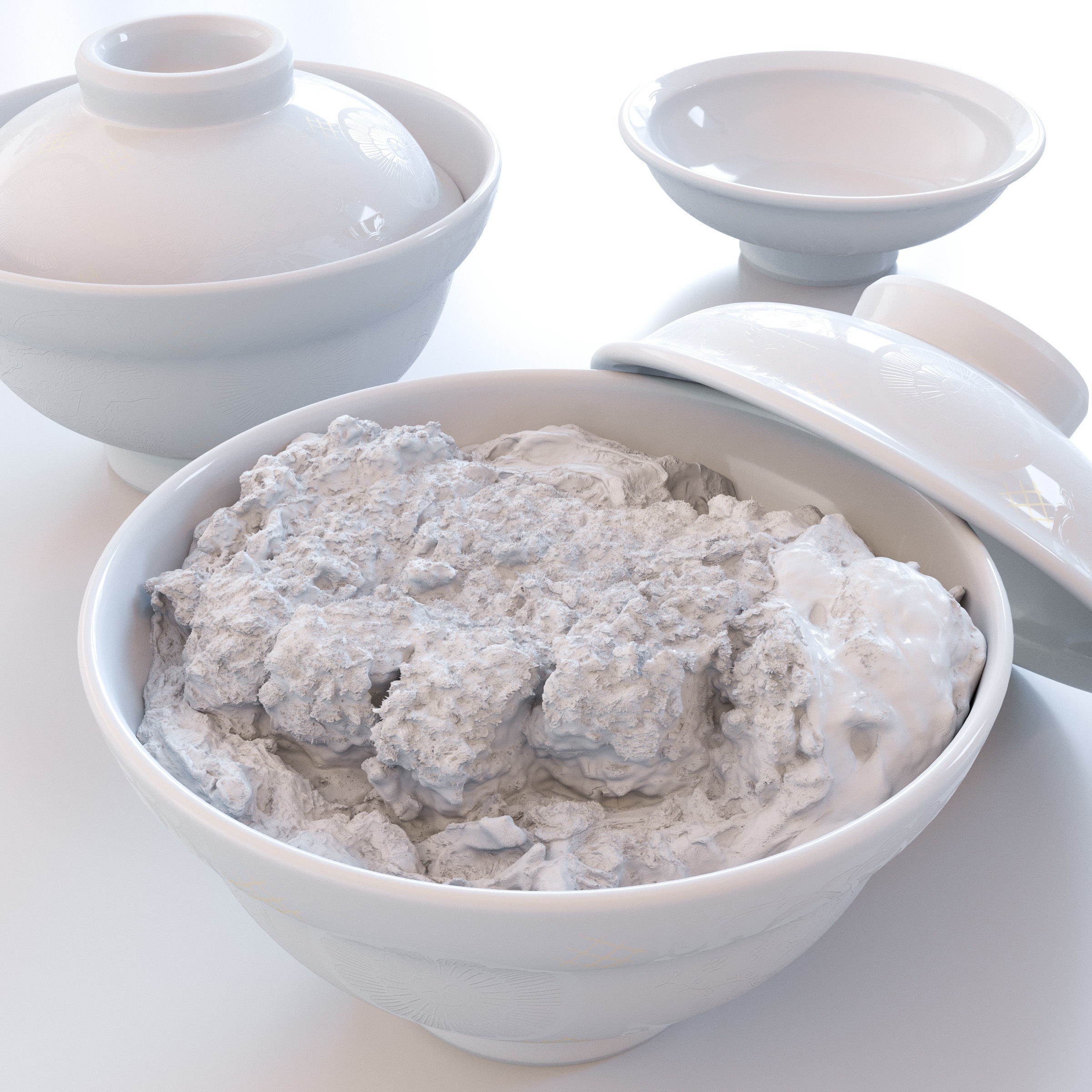Katsudon and Donburi Bowl with Lid - Low-Poly 3D Model - View 5