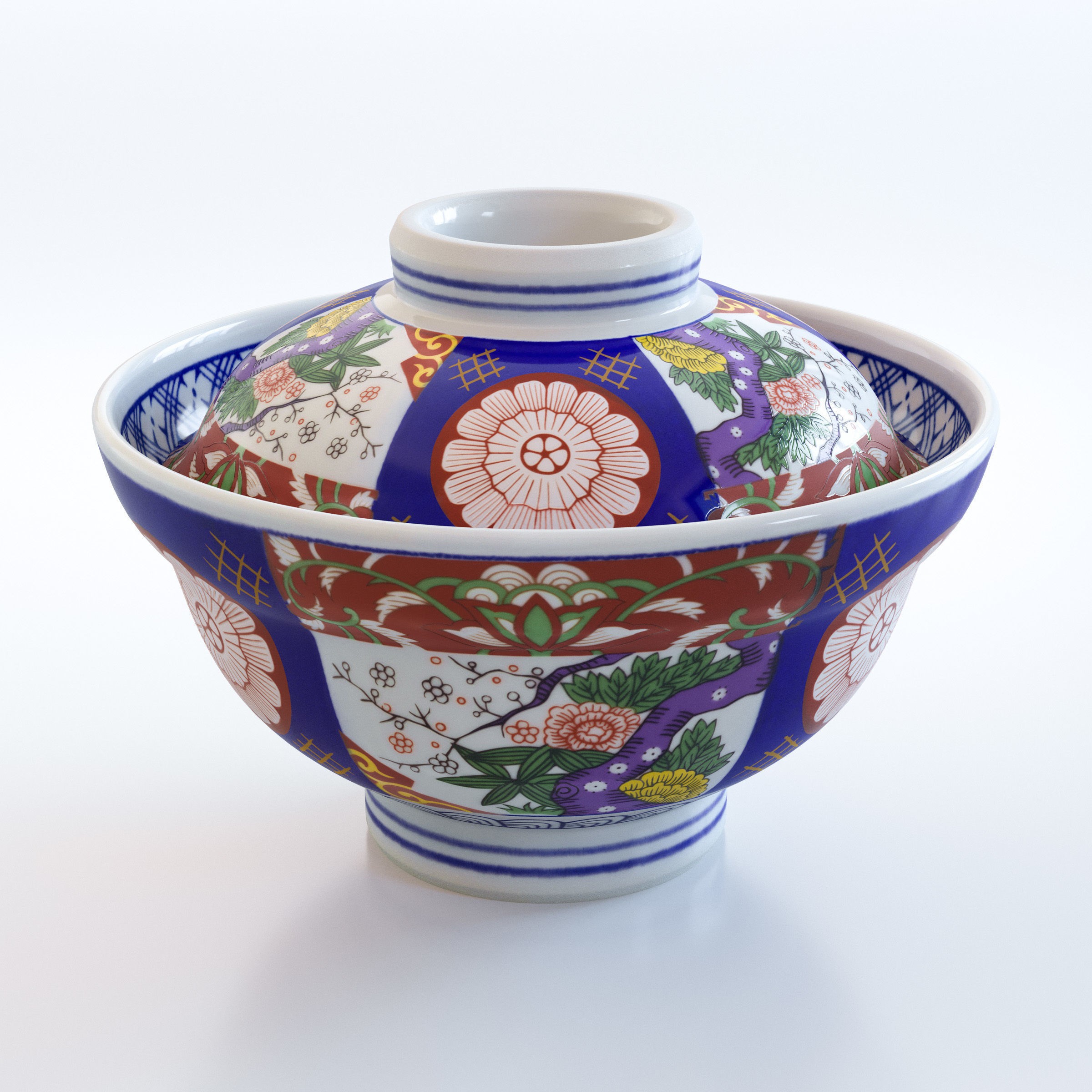 Katsudon and Donburi Bowl with Lid - Low-Poly 3D Model - View 8