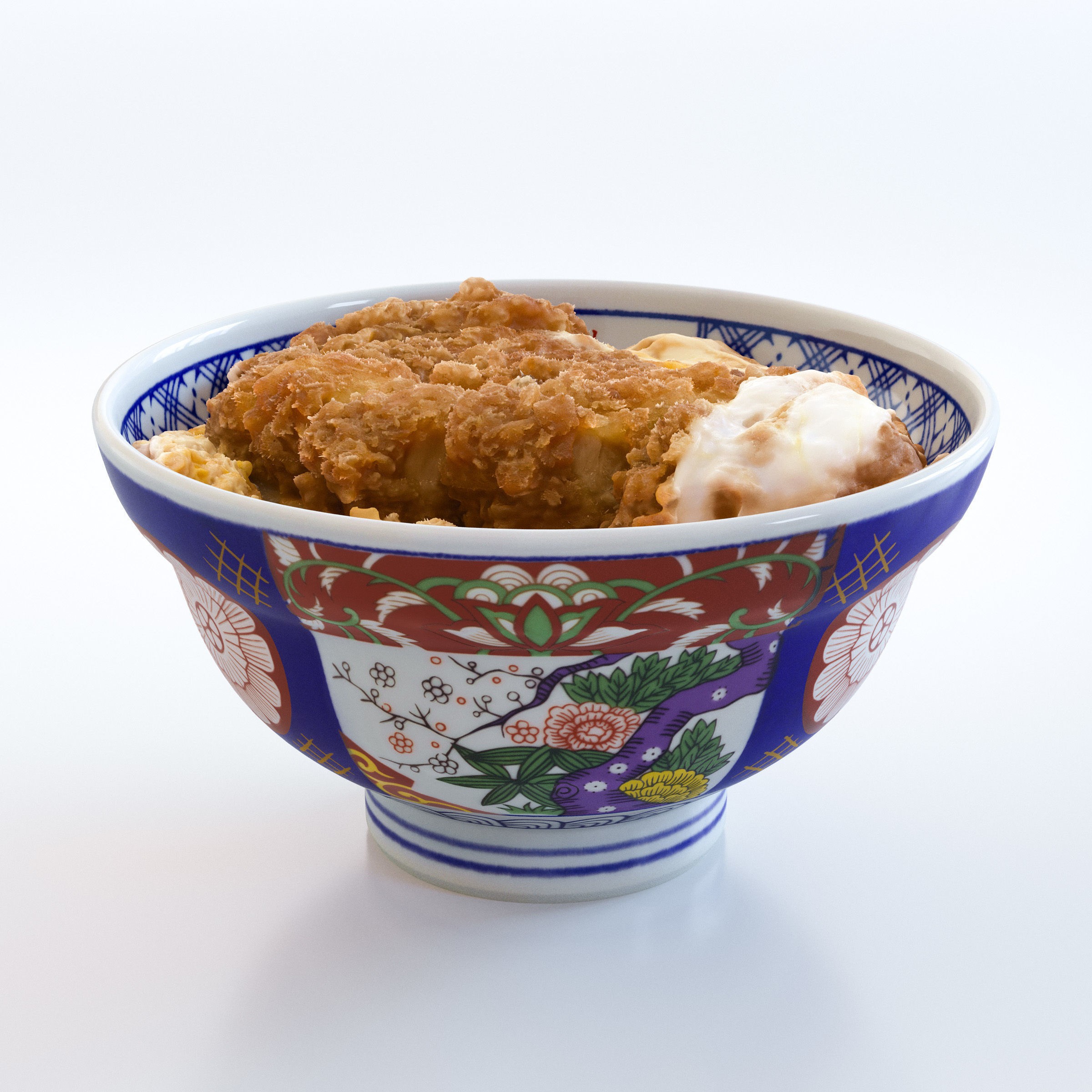 Katsudon and Donburi Bowl with Lid - Low-Poly 3D Model - View 9