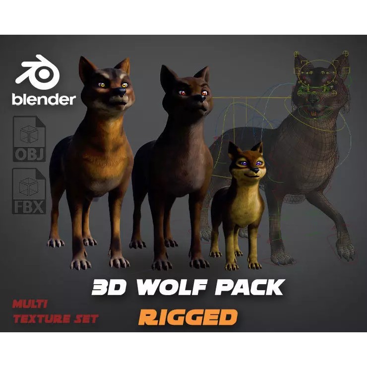 Wolf Prime 3D Model – Cartoon-Realistic Rigged Pack for Blender - View 2