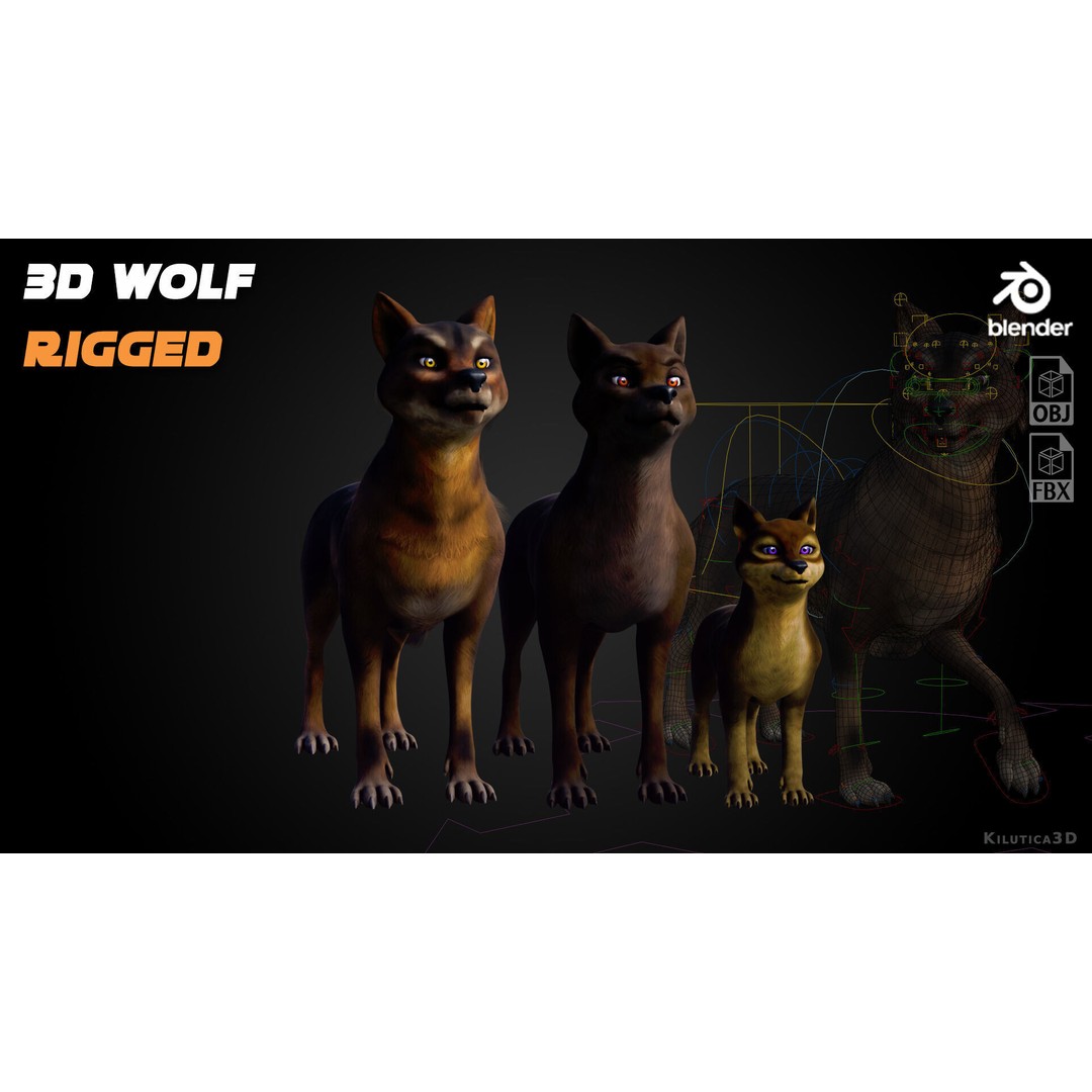 Wolf Prime 3D Model – Cartoon-Realistic Rigged Pack for Blender - View 3