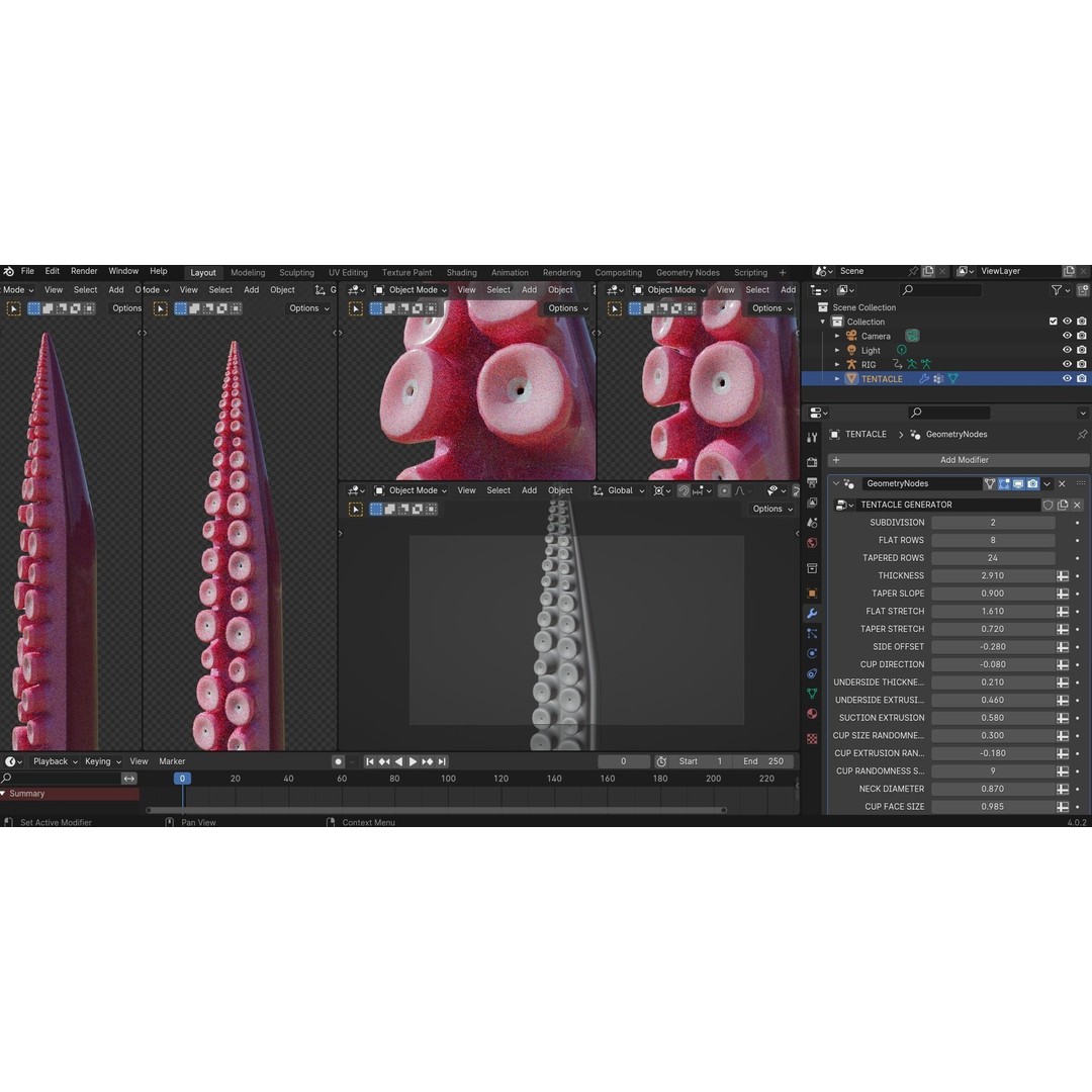 Tentacle 3D Model – Low Poly Rigged Animation Asset, Blender - View 3