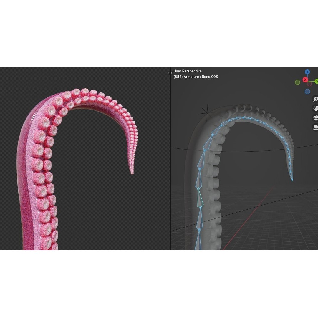 Tentacle 3D Model – Low Poly Rigged Animation Asset, Blender - View 5