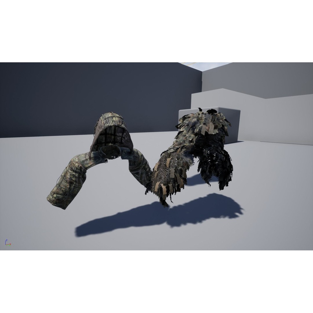 Viper 2 Ghillie Hood 3D Model – Low Poly Tactical Asset, FBX, OBJ