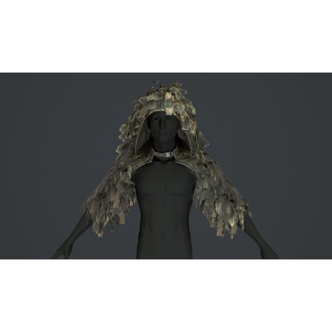 Viper 2 Ghillie Hood 3D Model – Low Poly Tactical Asset, FBX, OBJ - View 3