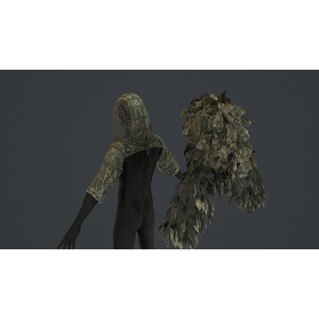 Viper 2 Ghillie Hood 3D Model – Low Poly Tactical Asset, FBX, OBJ - View 5