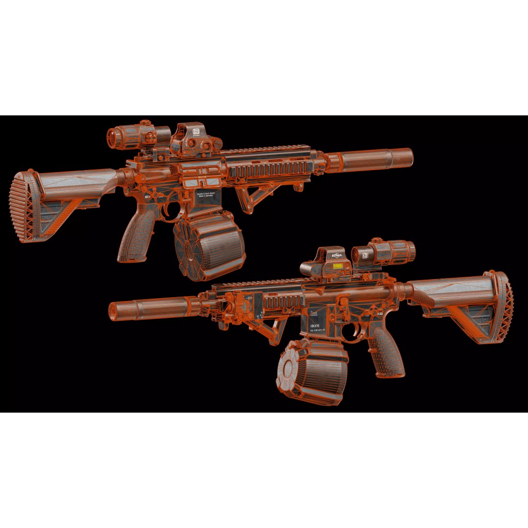 HK416 3D Model – Low Poly Game Ready Tactical Rifle with PBR Textures - View 31