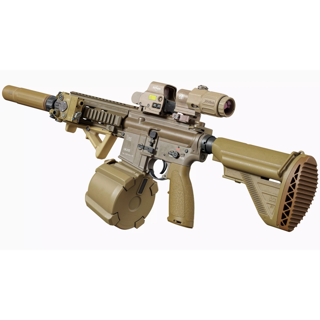 HK416 3D Model – Low Poly Game Ready Tactical Rifle with PBR Textures - View 7