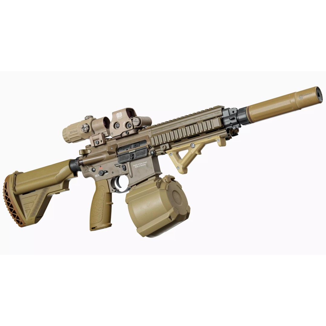 HK416 3D Model – Low Poly Game Ready Tactical Rifle with PBR Textures - View 9