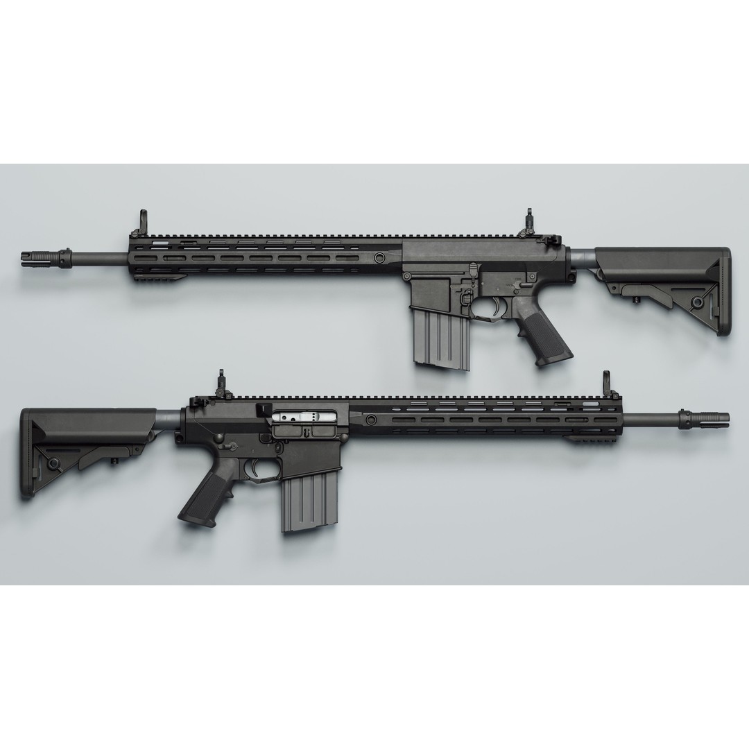 SR-25 3D Model – Low Poly Game Ready Rifle, FBX, OBJ, Blender - View 6