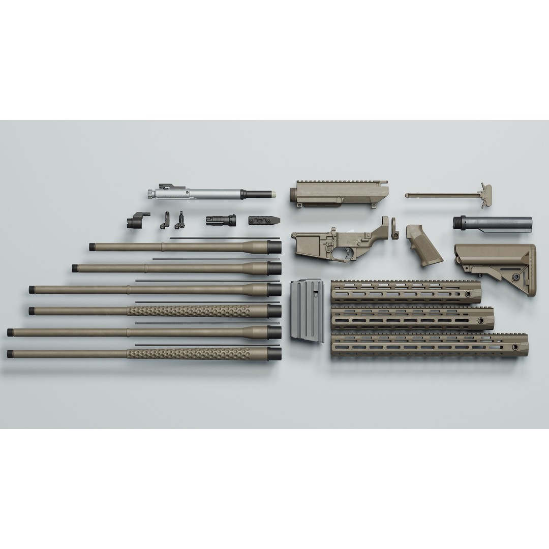 SR-25 3D Model – Low Poly Game Ready Rifle, FBX, OBJ, Blender - View 9