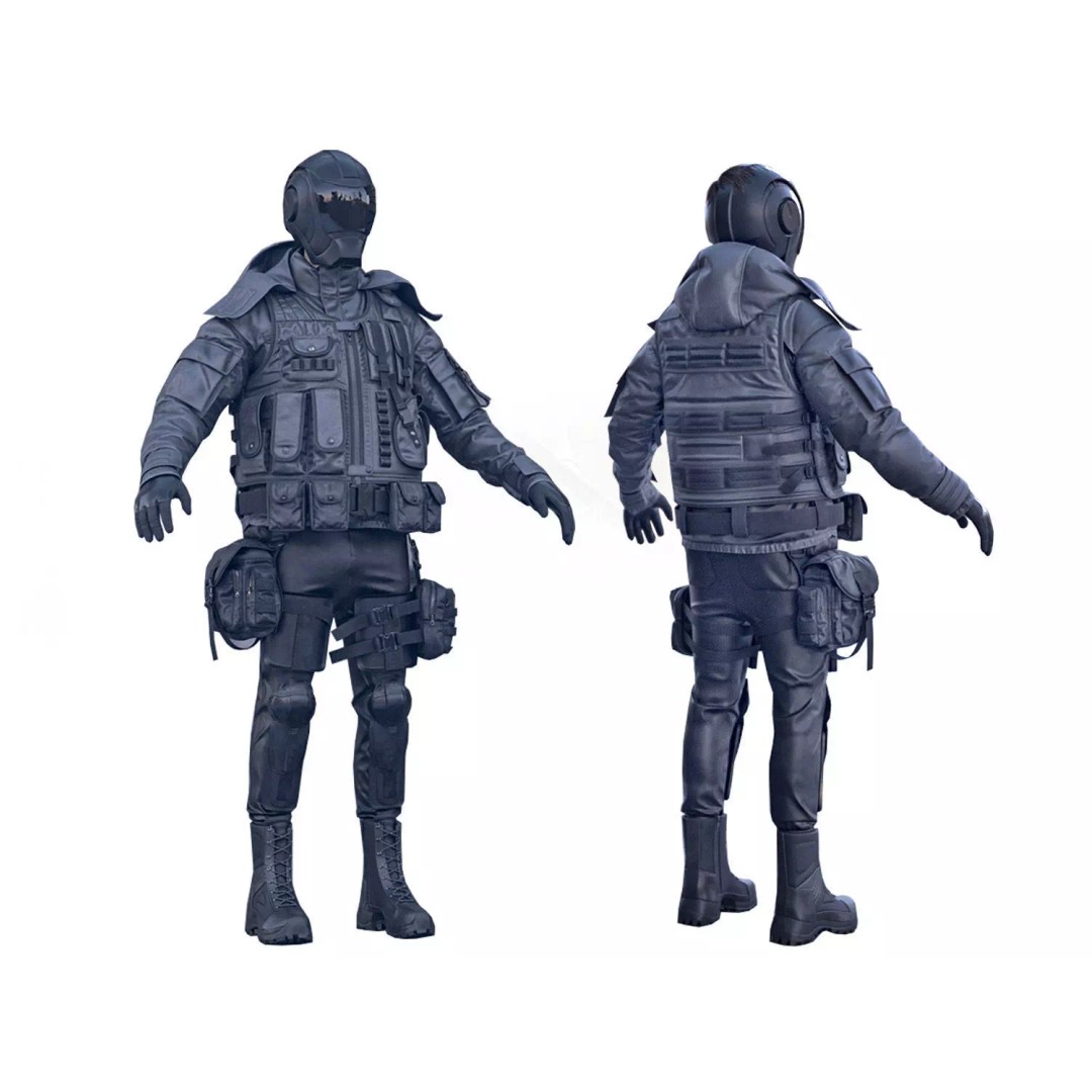 Male Military Outfit 5 3D Model – Low Poly Rigged Game Asset, FBX, Blender - View 2
