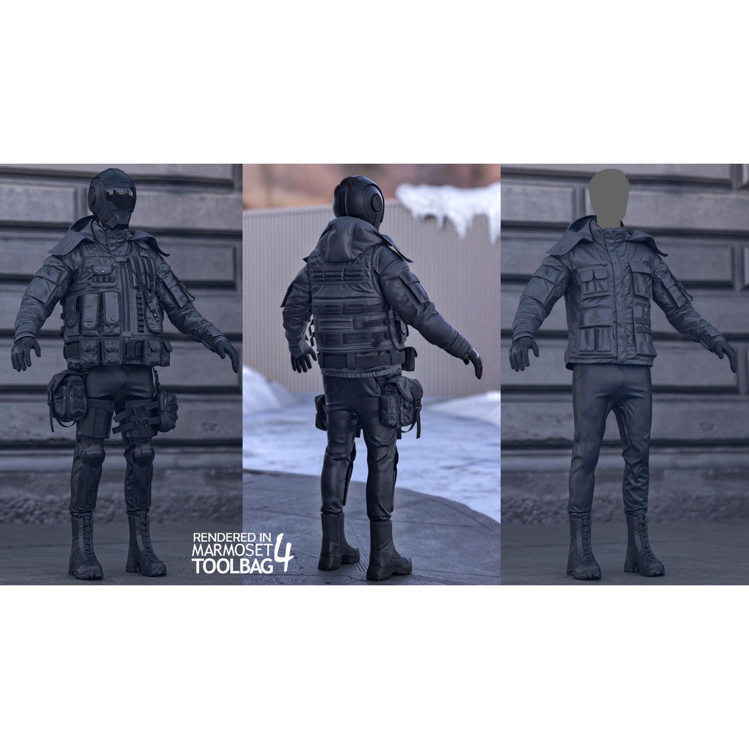 Male Military Outfit 5 3D Model – Low Poly Rigged Game Asset, FBX, Blender - View 3