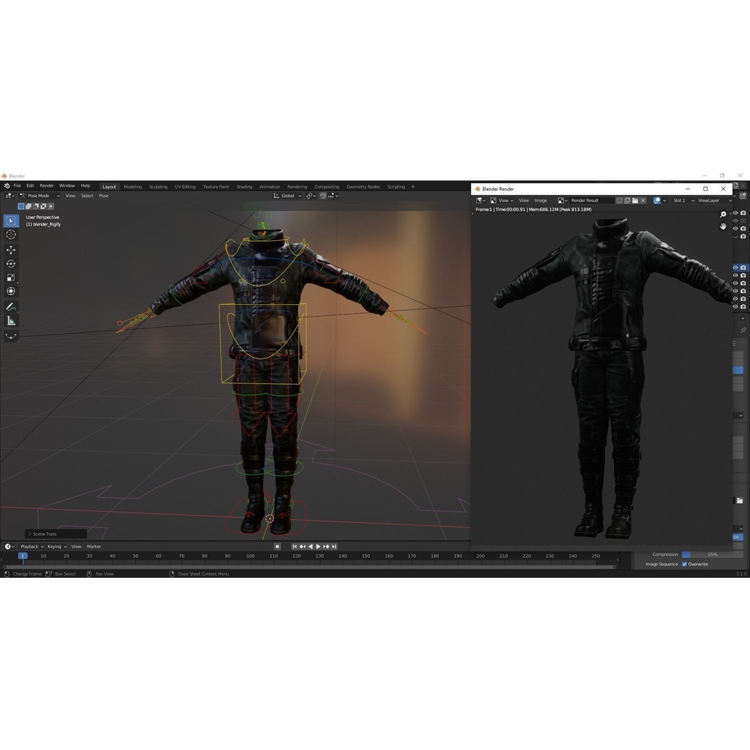 Rigged Outfit 3D Model – Low Poly Game Asset, FBX, PBR Textures