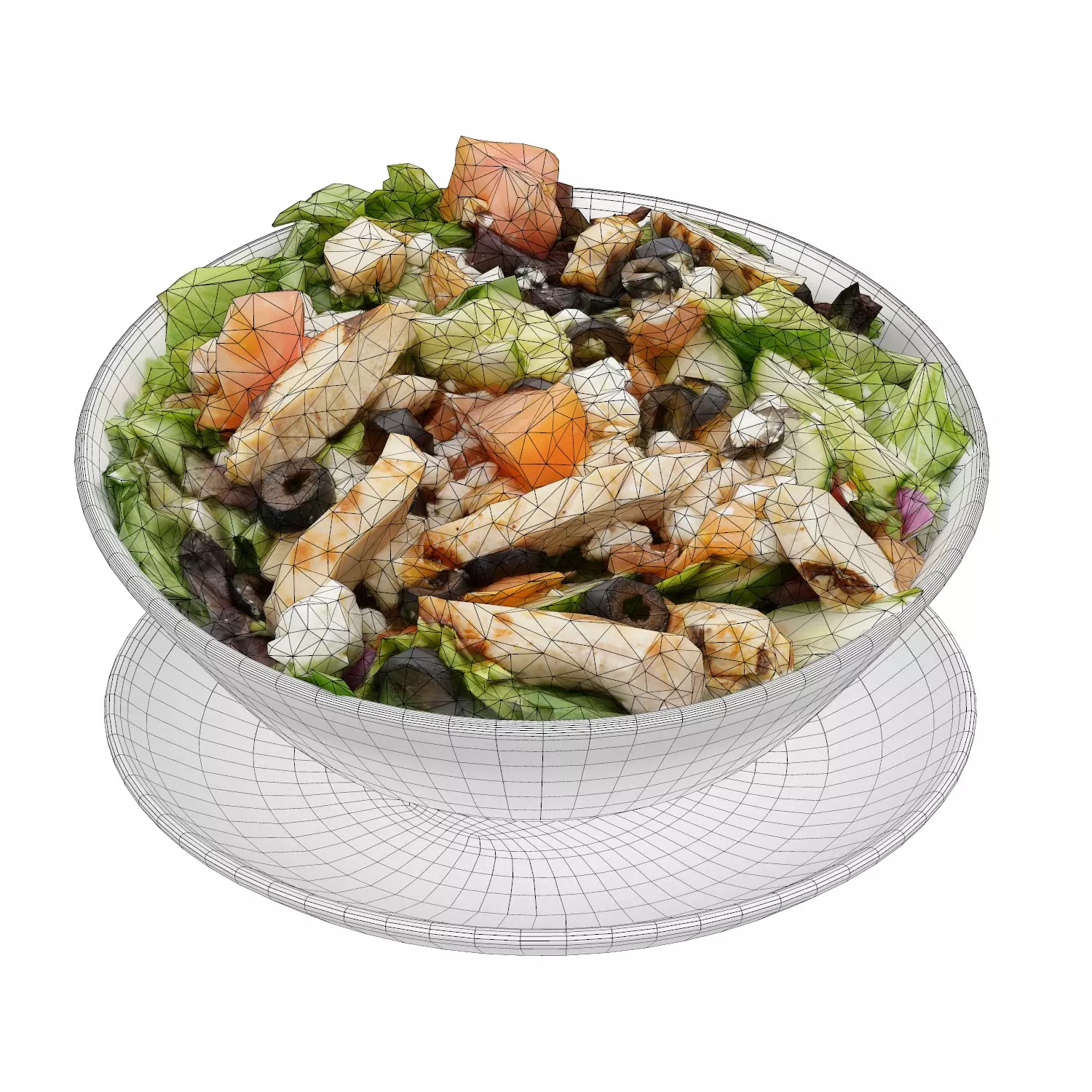 Greek Salad with Chicken - Low-Poly Game-Ready 3D Model - View 2
