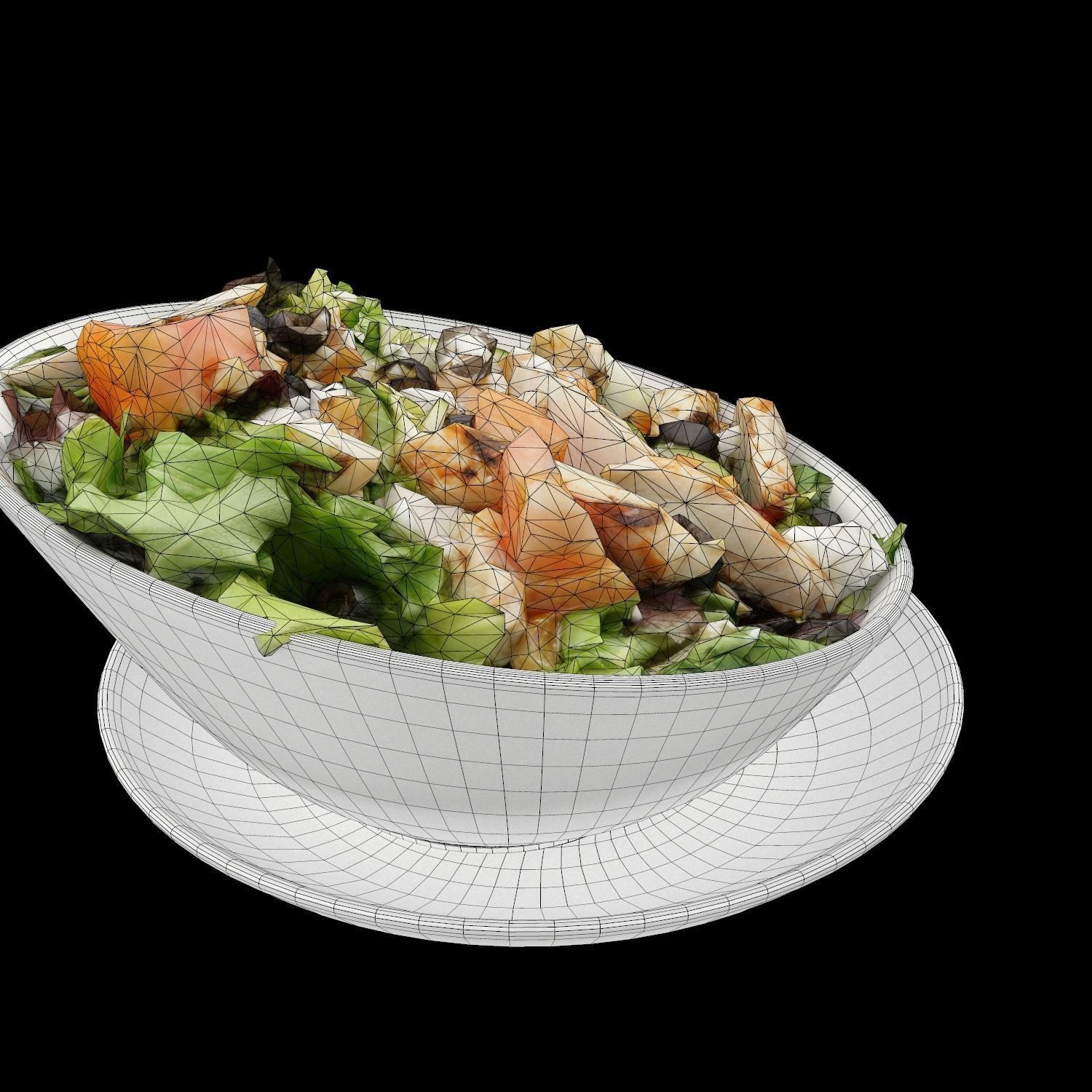 Greek Salad with Chicken - Low-Poly Game-Ready 3D Model - View 3