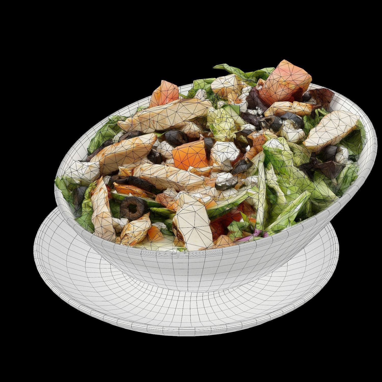 Greek Salad with Chicken - Low-Poly Game-Ready 3D Model - View 6