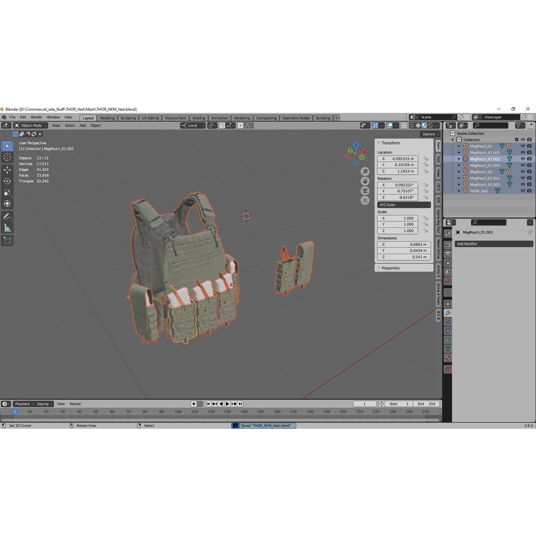 THOR NFM Plate Carrier 3D Model – Low Poly Tactical Gear, FBX