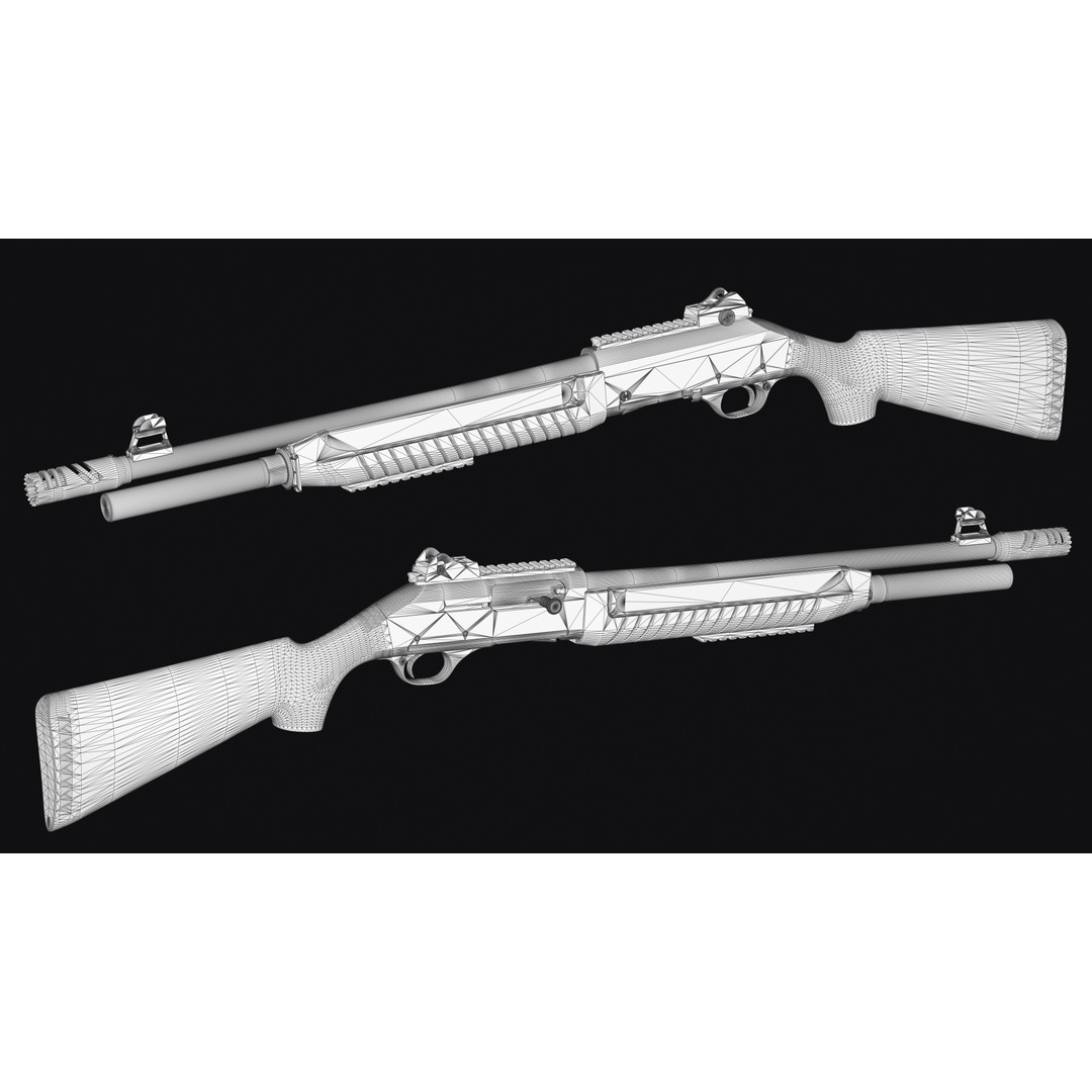 Fabarm Shotguns 3D Model – Low Poly Game Asset, FBX & OBJ Formats - View 11