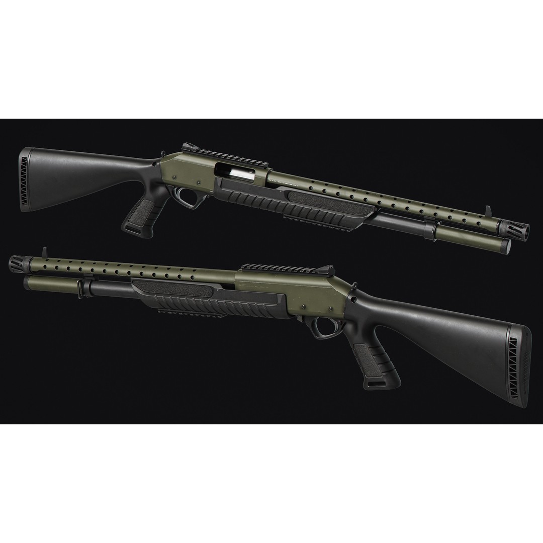 Fabarm Shotguns 3D Model – Low Poly Game Asset, FBX & OBJ Formats - View 4