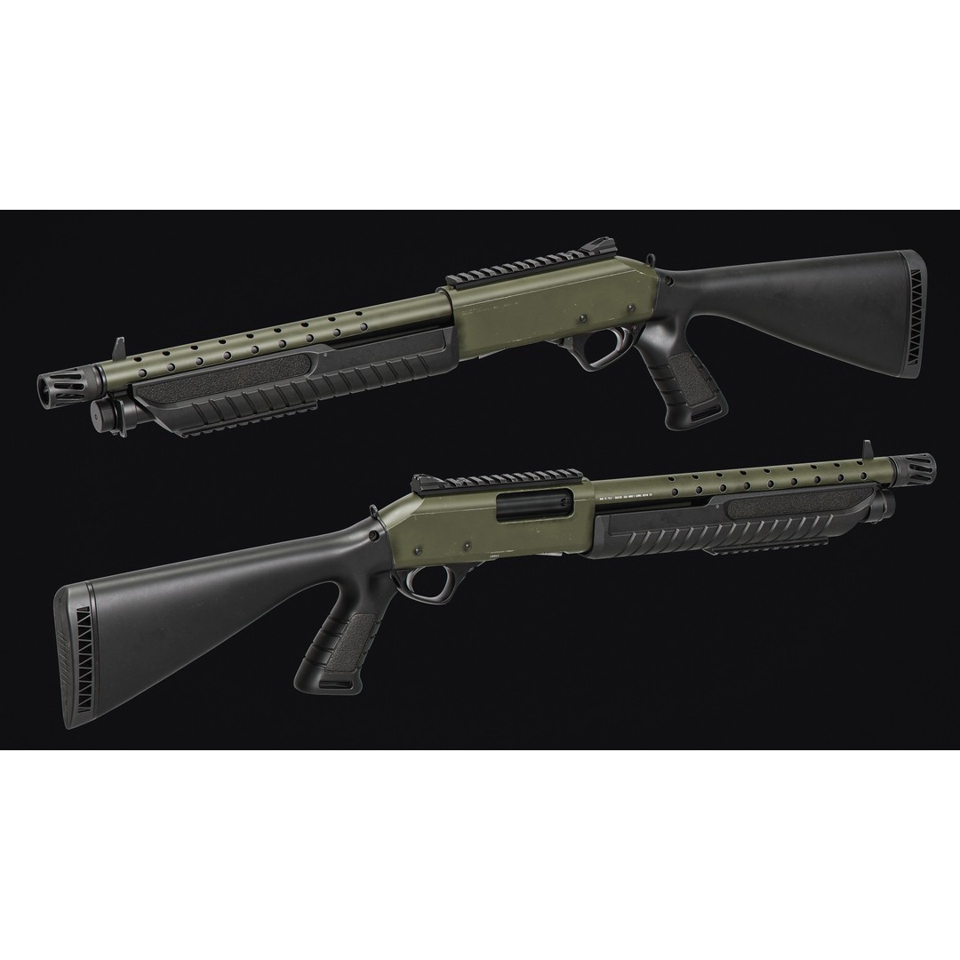 Fabarm Shotguns 3D Model – Low Poly Game Asset, FBX & OBJ Formats - View 6