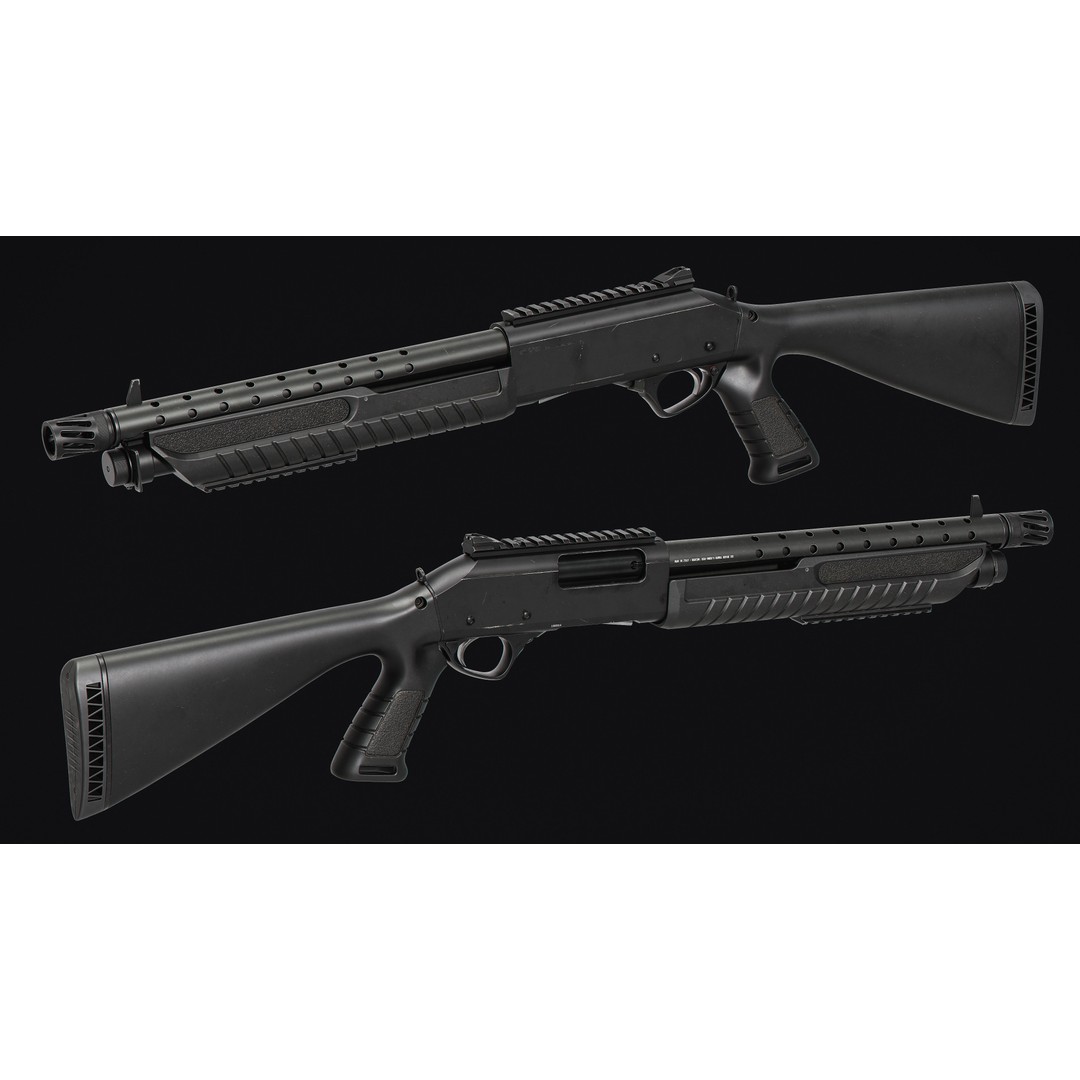 Fabarm Shotguns 3D Model – Low Poly Game Asset, FBX & OBJ Formats - View 7
