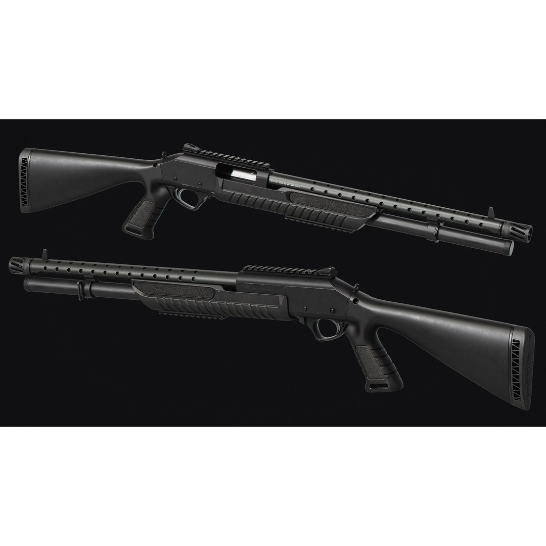 Fabarm Shotguns 3D Model – Low Poly Game Asset, FBX & OBJ Formats - View 8