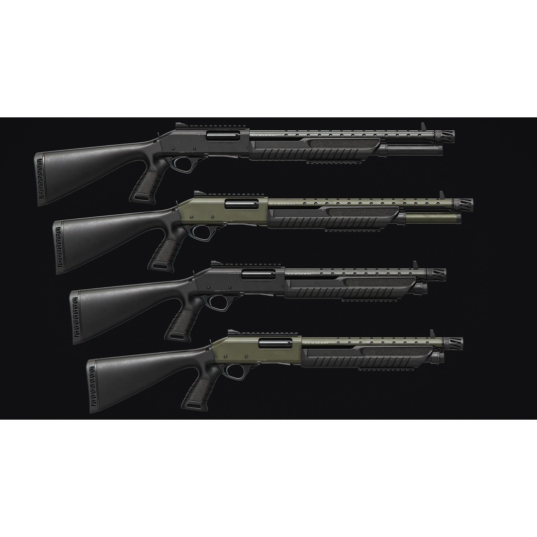 Fabarm Shotguns 3D Model – Low Poly Game Asset, FBX & OBJ Formats - View 9