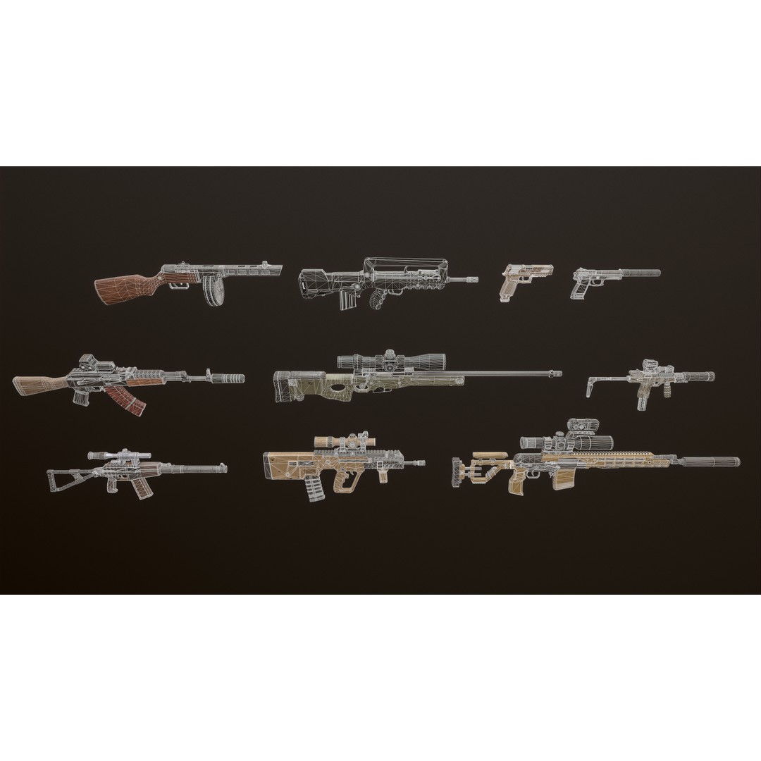Military Gun Pack 3D Model – Low Poly Game-Ready Weapons, FBX & OBJ