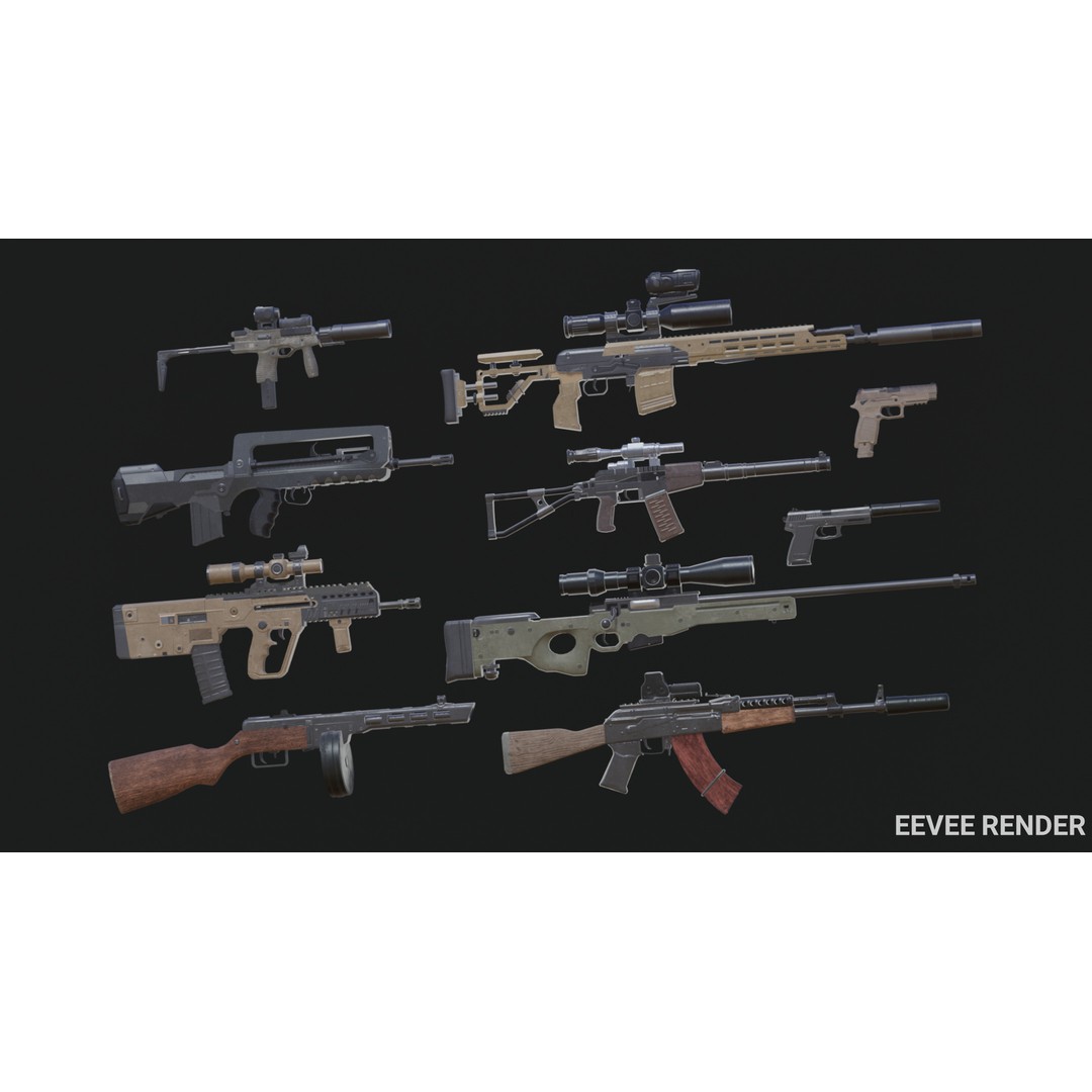 Military Gun Pack 3D Model – Low Poly Game-Ready Weapons, FBX & OBJ - View 14