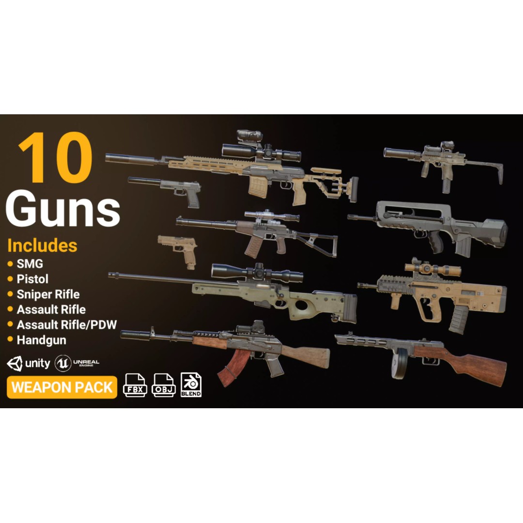 Military Gun Pack 3D Model – Low Poly Game-Ready Weapons, FBX & OBJ - View 2