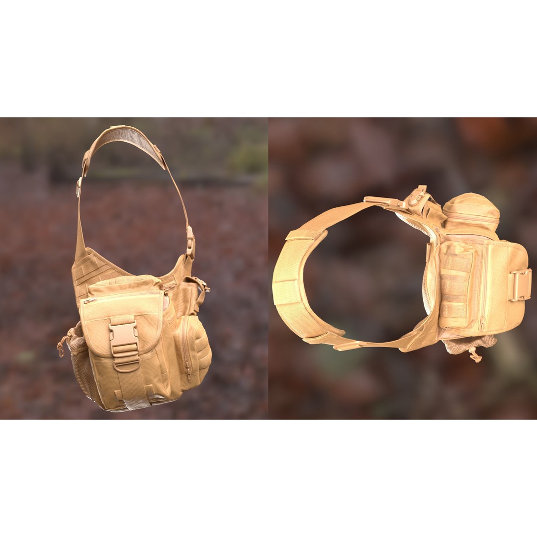 Tactical Shoulder Bag 126 3D Model – Rigged Low-Poly Asset for Metahumans - View 12