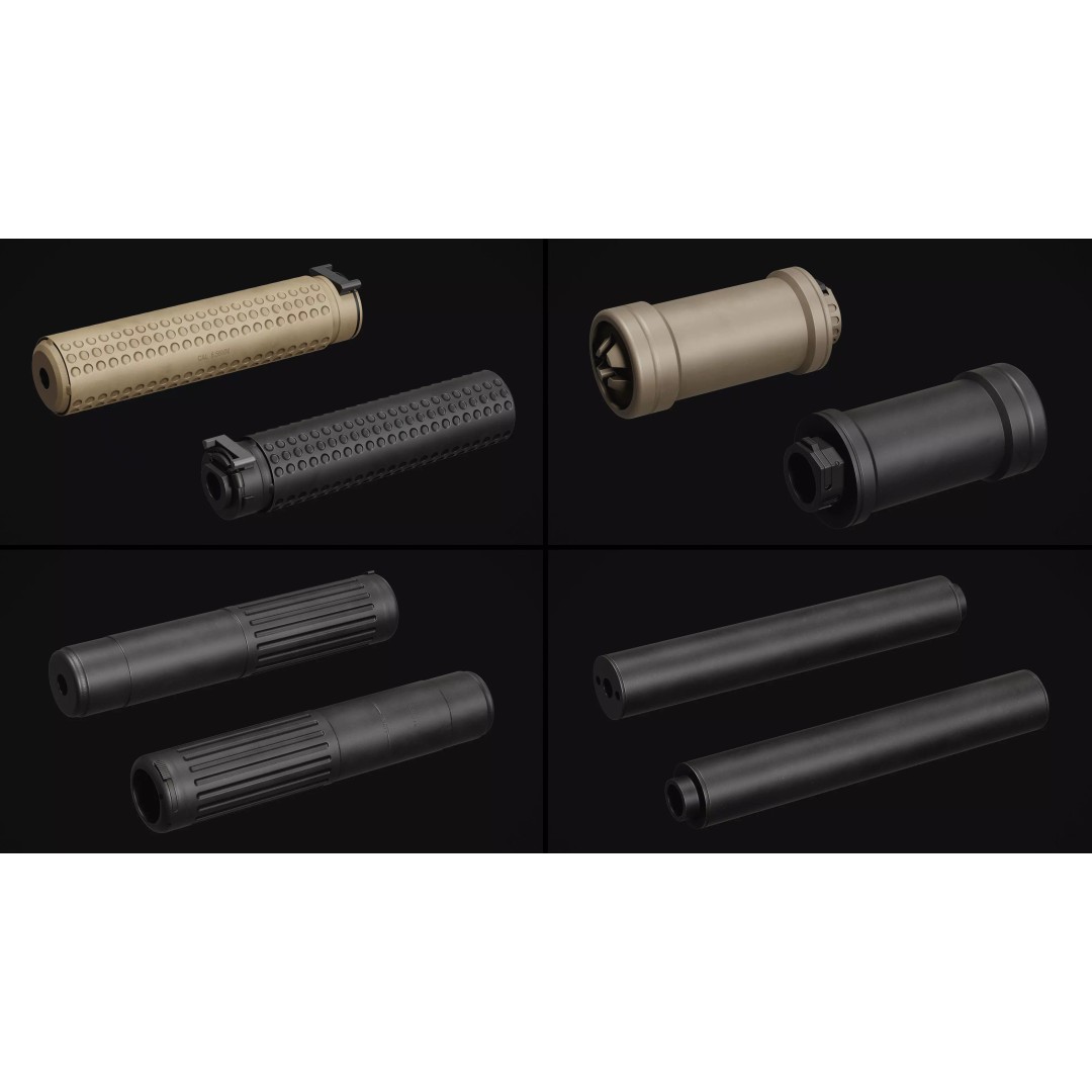 Weapon Muzzle 3D Model – Low Poly Suppressor Pack, FBX & OBJ - View 12