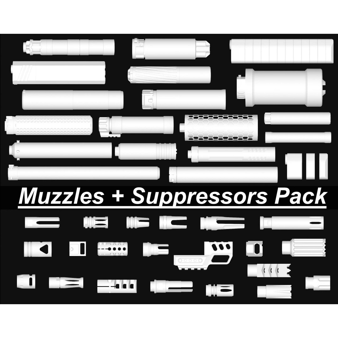 Weapon Muzzle 3D Model – Low Poly Suppressor Pack, FBX & OBJ - View 2
