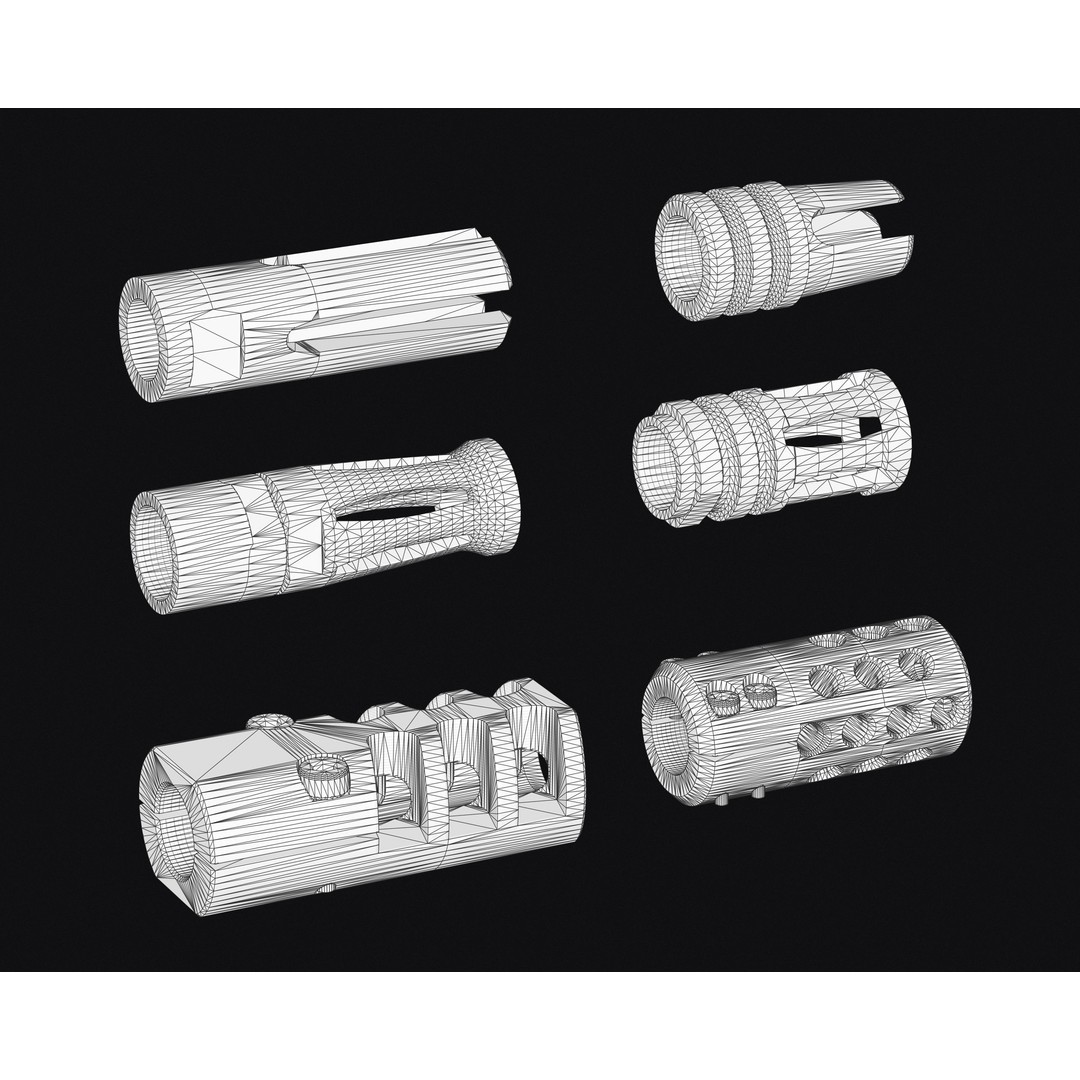 Weapon Muzzle 3D Model – Low Poly Suppressor Pack, FBX & OBJ - View 20