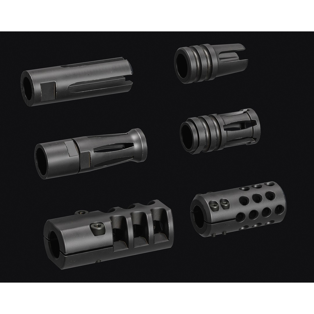 Weapon Muzzle 3D Model – Low Poly Suppressor Pack, FBX & OBJ - View 3