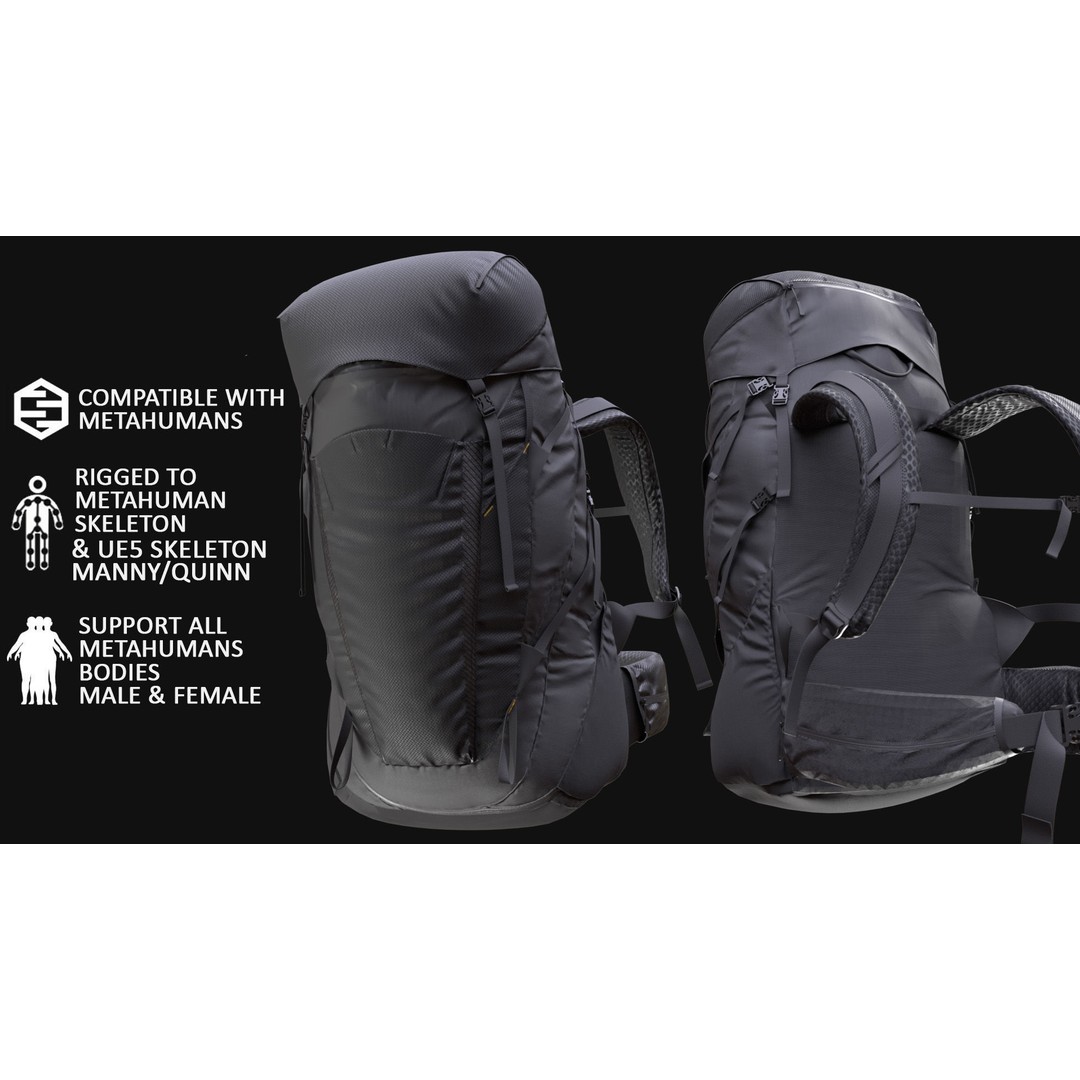 Backpack 226 3D Model – Rigged Low-Poly Game Asset for Metahumans - View 3