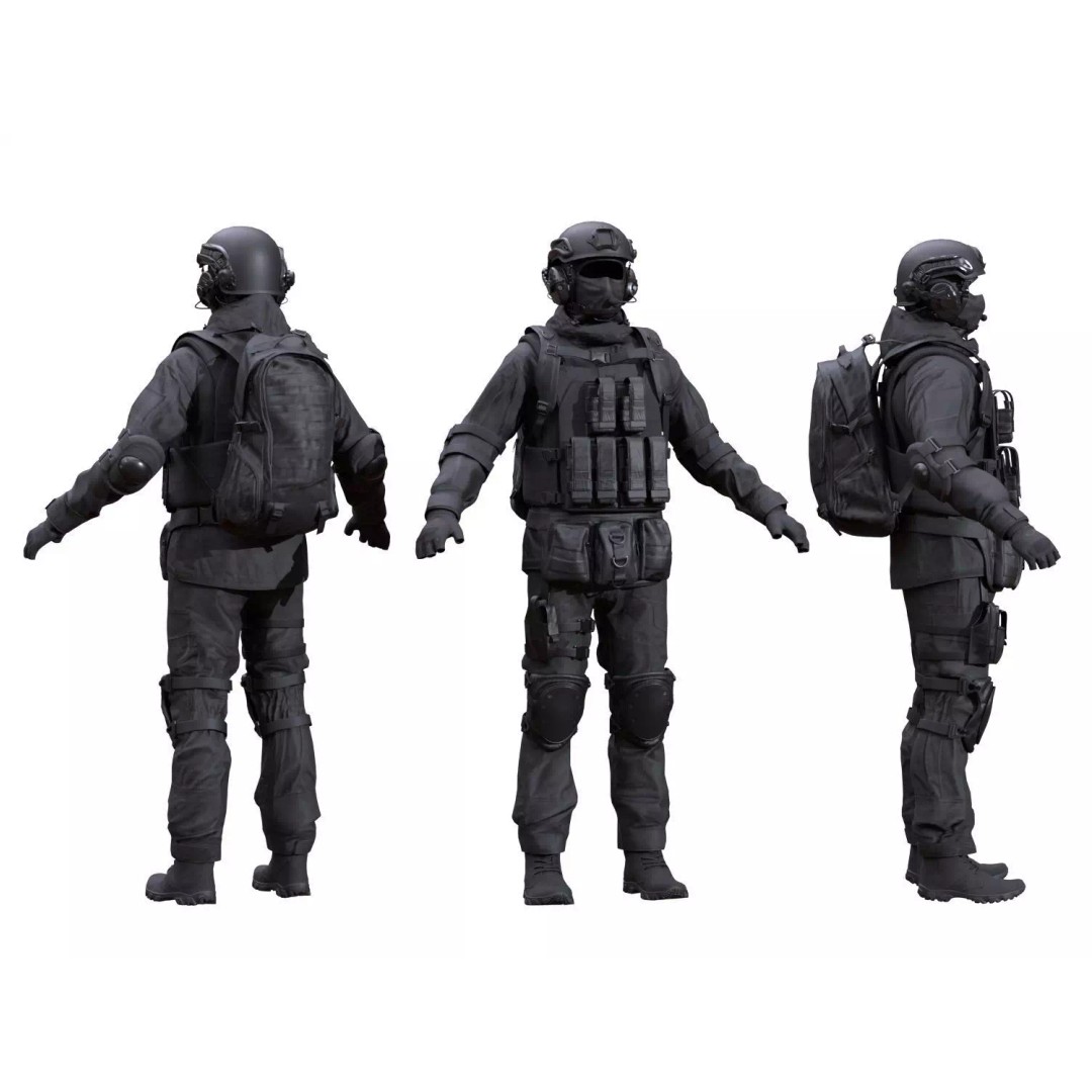 Male Military Outfit 3D Model – Low Poly Rigged Character for Games - View 2
