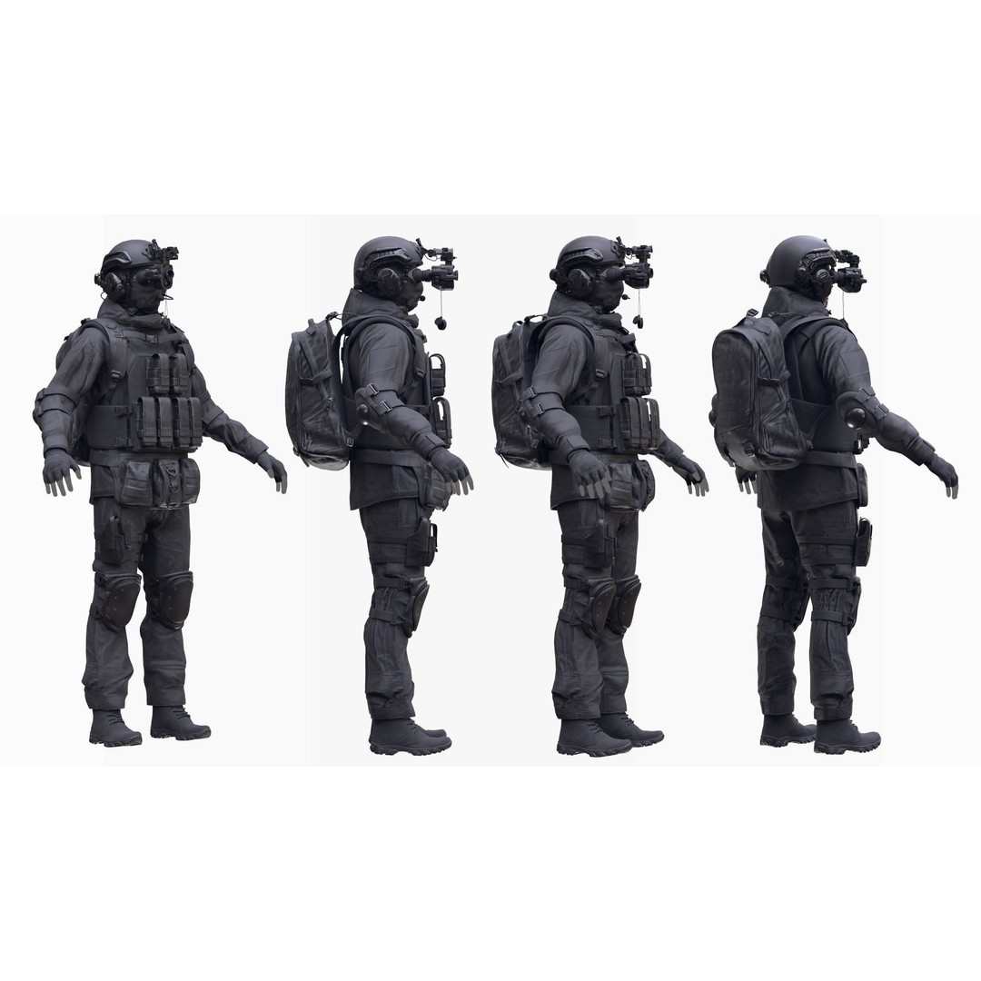 Male Military Outfit 3D Model – Low Poly Rigged Character for Games - View 3