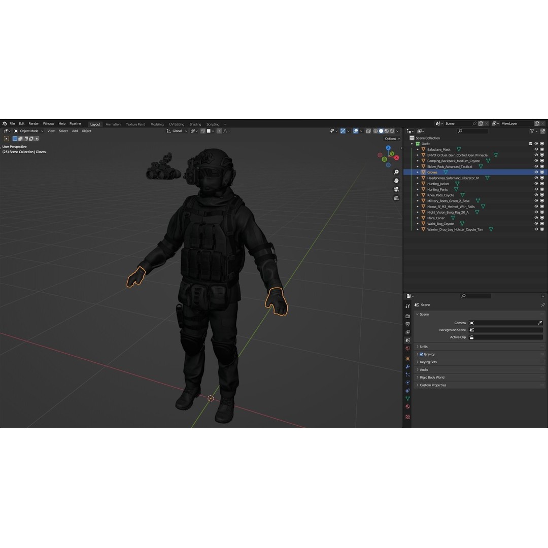 Male Military Outfit 3D Model – Low Poly Rigged Character for Games - View 4